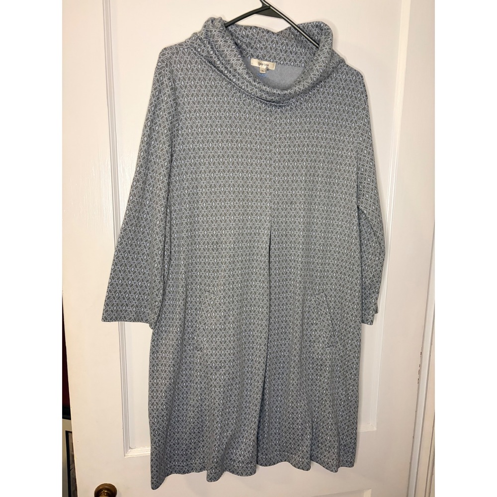 Tyler Boe Women's XL Gray Geometric Print‎ Cowl Neck 3/4 Sleeve Dress Pockets